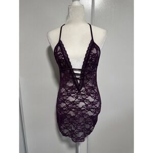 Avid Love size‎ Medium Purple Lace Plunging Neckline Halter Lingerie Dress Date